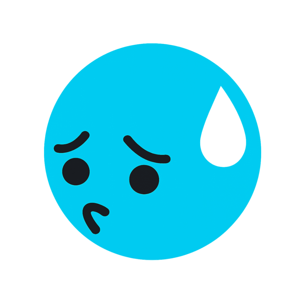 Embarrassed TikTok emoji blue face with a sweat drop, showing a shy expression.