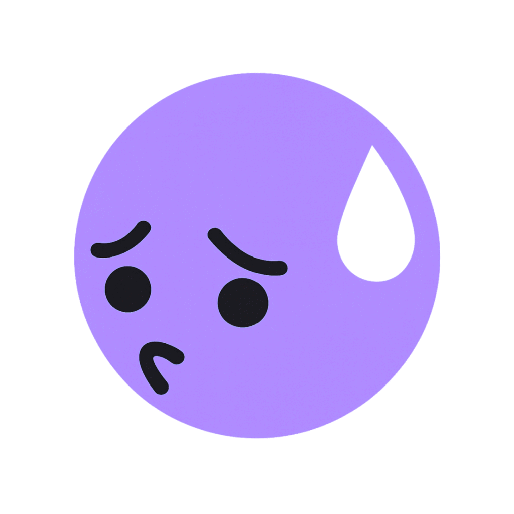 embarrassed tiktok emoji with purple face sweat drop and awkward expression