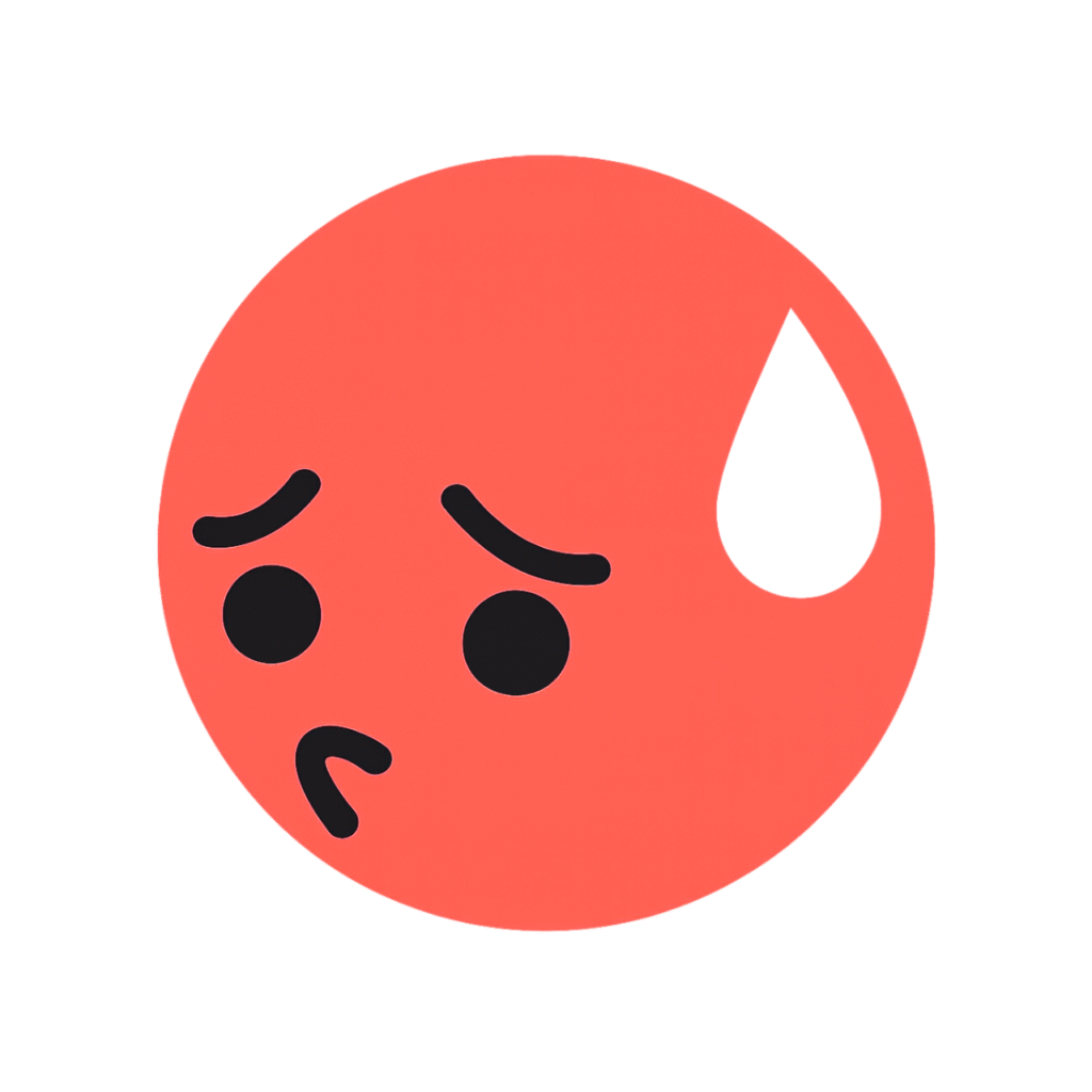 Embarrassed TikTok emoji red face with a sweat drop, showing a shy expression.
