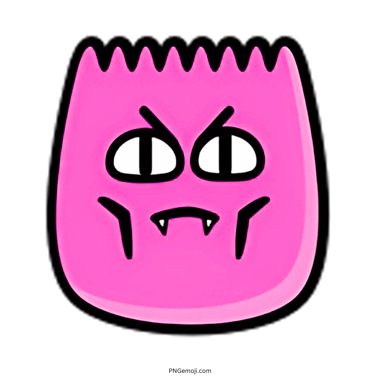 Evil TikTok emoji with pink face, sharp vampire teeth, and menacing expression in PNG format.
