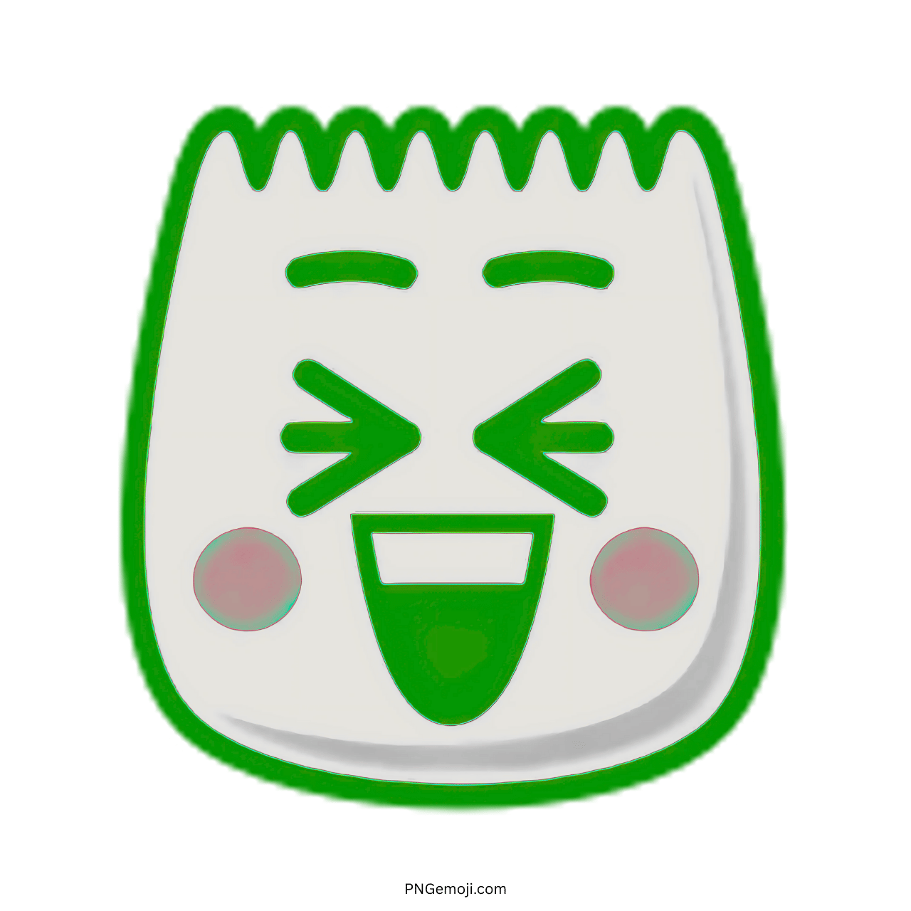 Excited TikTok emoji with green outline and pink cheeks in 3D PNG