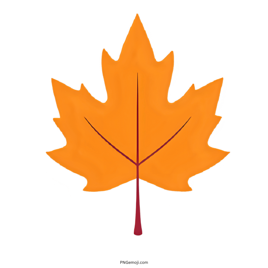 Orange fallen maple leaf emoji PNG with transparent background for autumn and seasonal designs