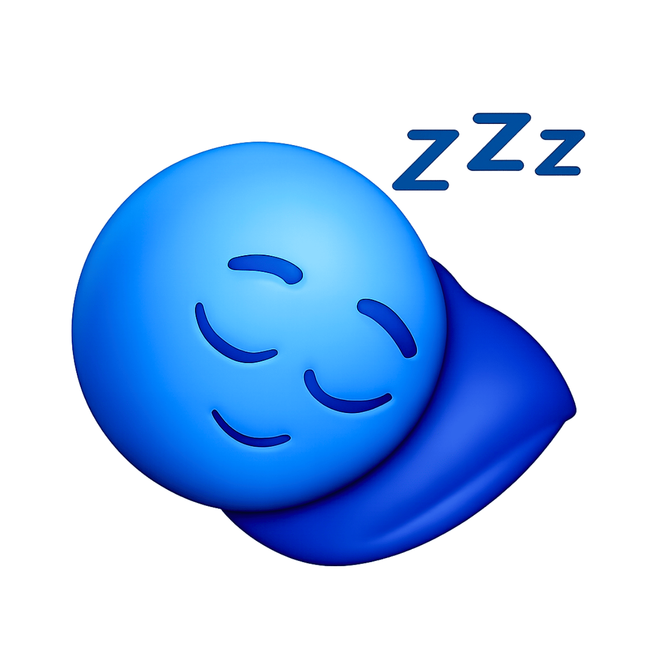 Blue fast asleep emoji with zzz text, smiling face and pillow illustration.