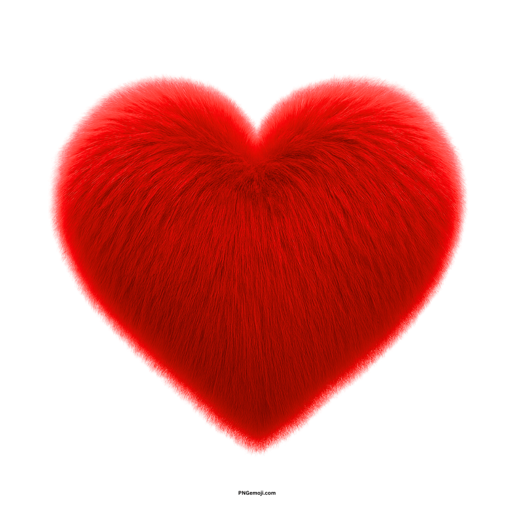 Fluffy red heart emoji with soft furry texture symbolizing love and affection