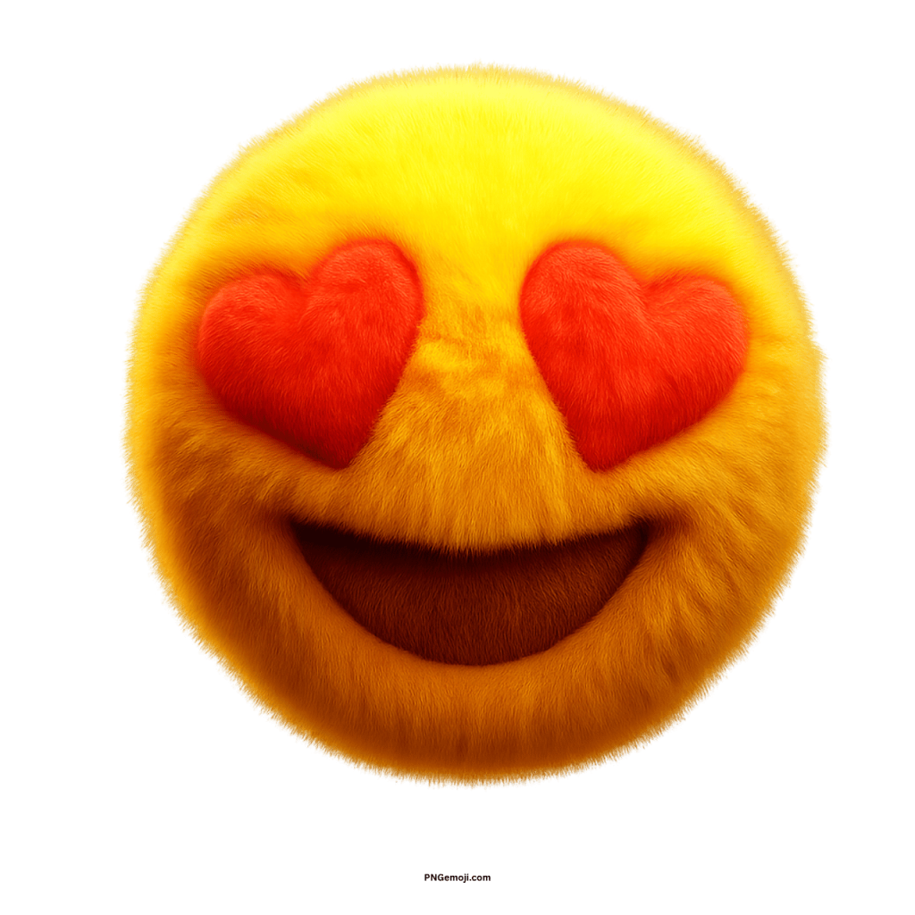 Cute fluffy yellow emoji with red heart eyes showing love and happiness
