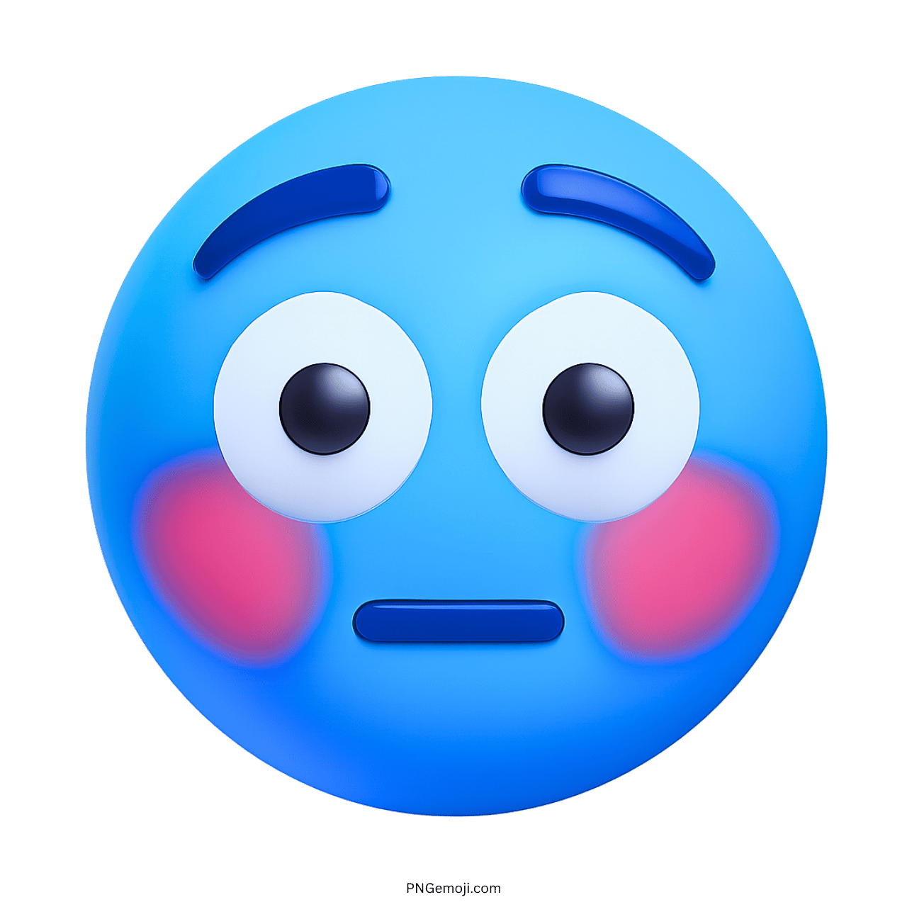 Flushed emoji with blue color, wide eyes, and pink cheeks showing a surprised expression.