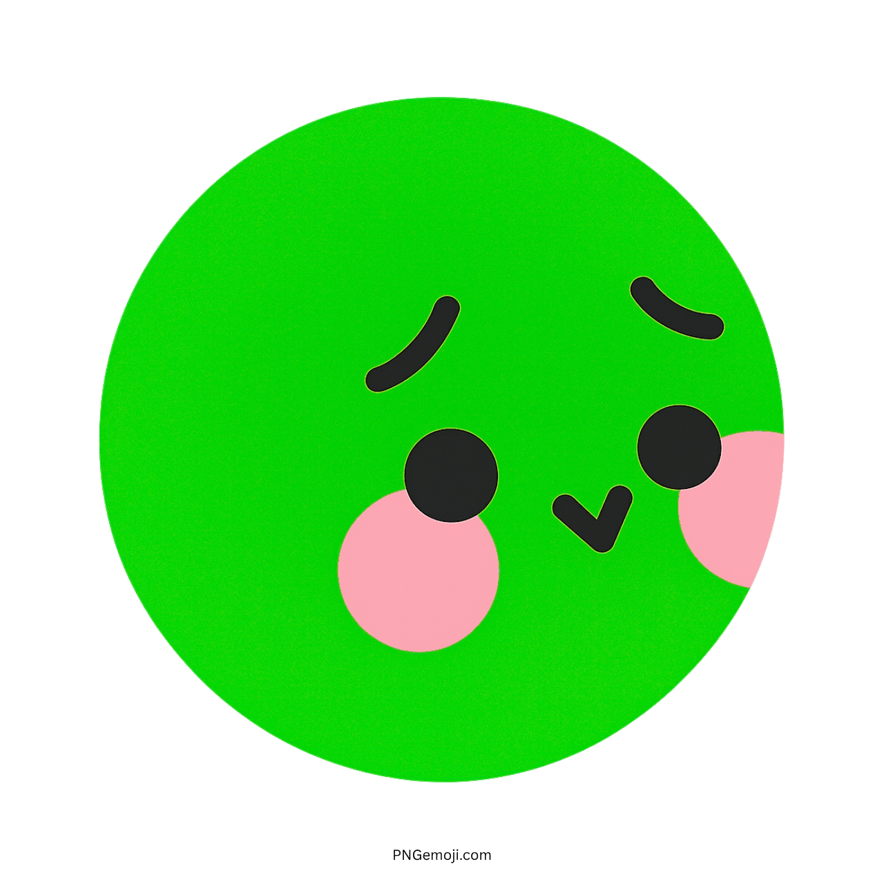 Green flushed TikTok emoji with shy blushing cheeks and cute facial expression PNG