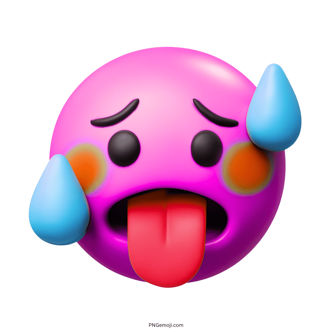 Flustered face with sweat and tongue out, indicating heat or embarrassment.