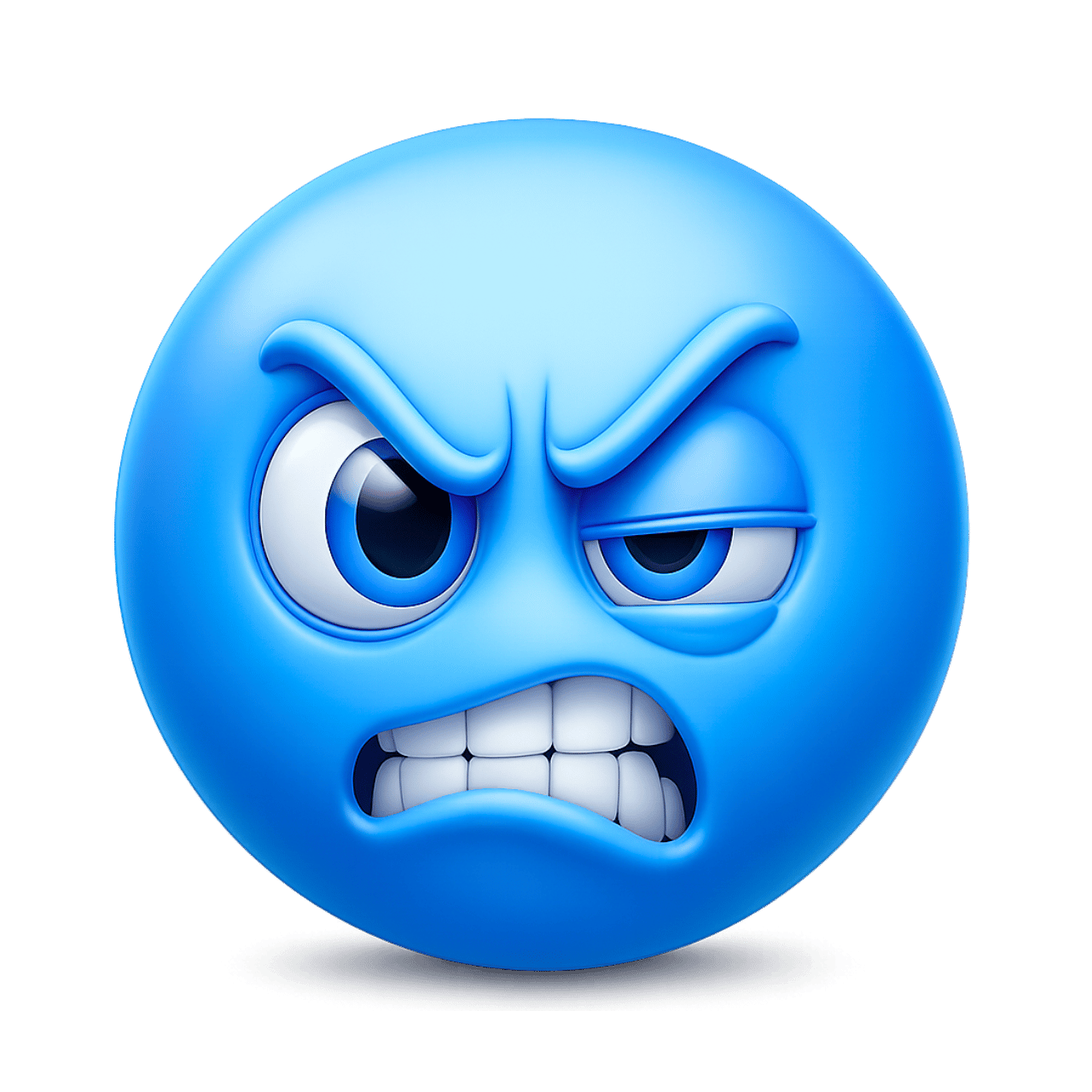 Frustrated angry blue emoji face showing teeth with intense 3D expression clipart