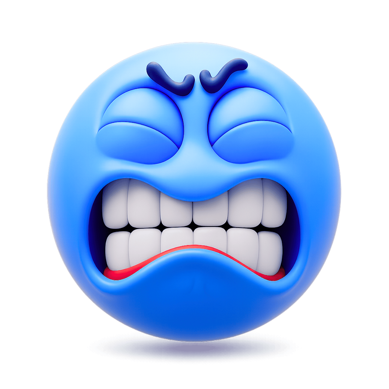 Furious blue face emoticon emoji with clenched teeth and angry 3D expression