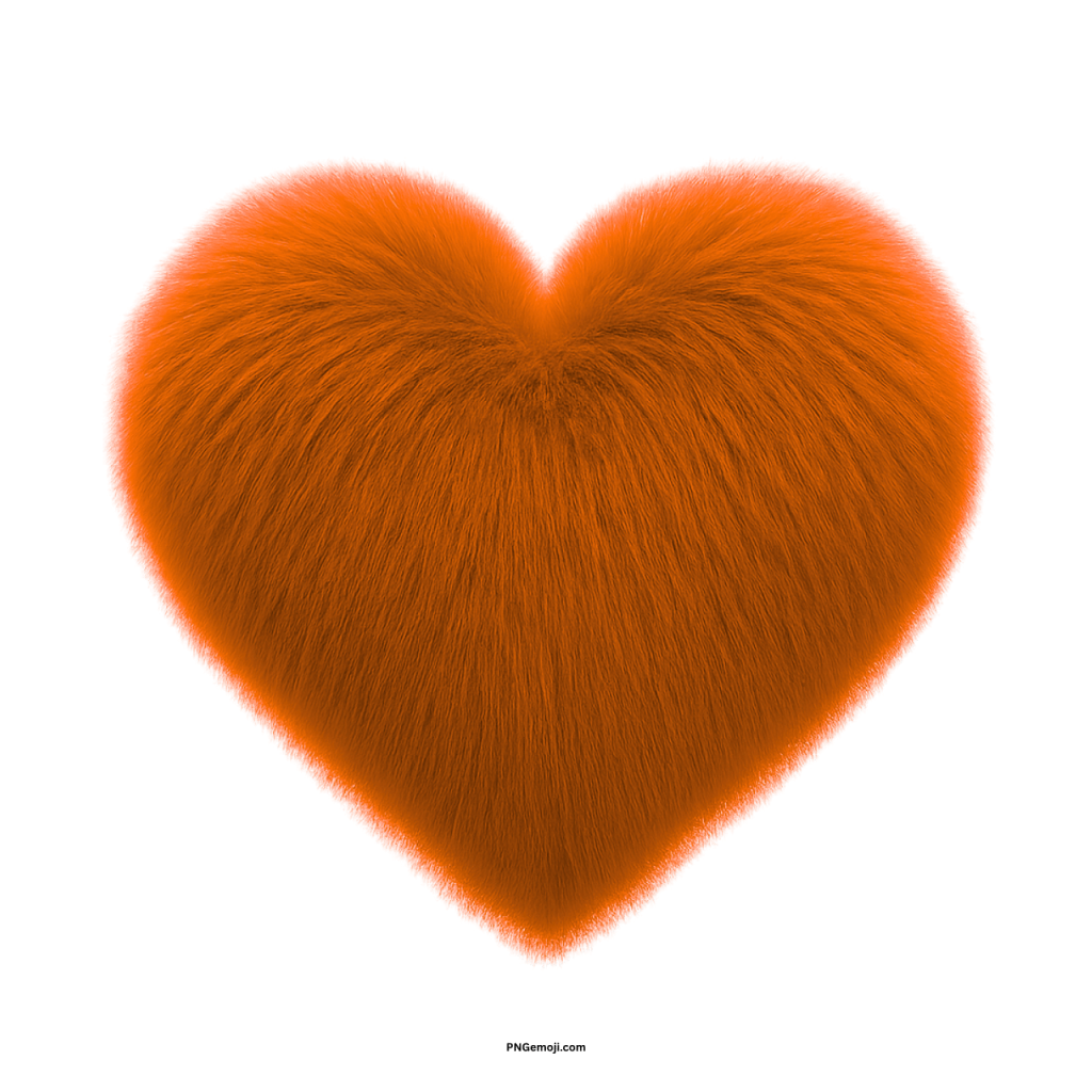 Furry orange heart symbol representing love, warmth, affection, and soft cozy texture