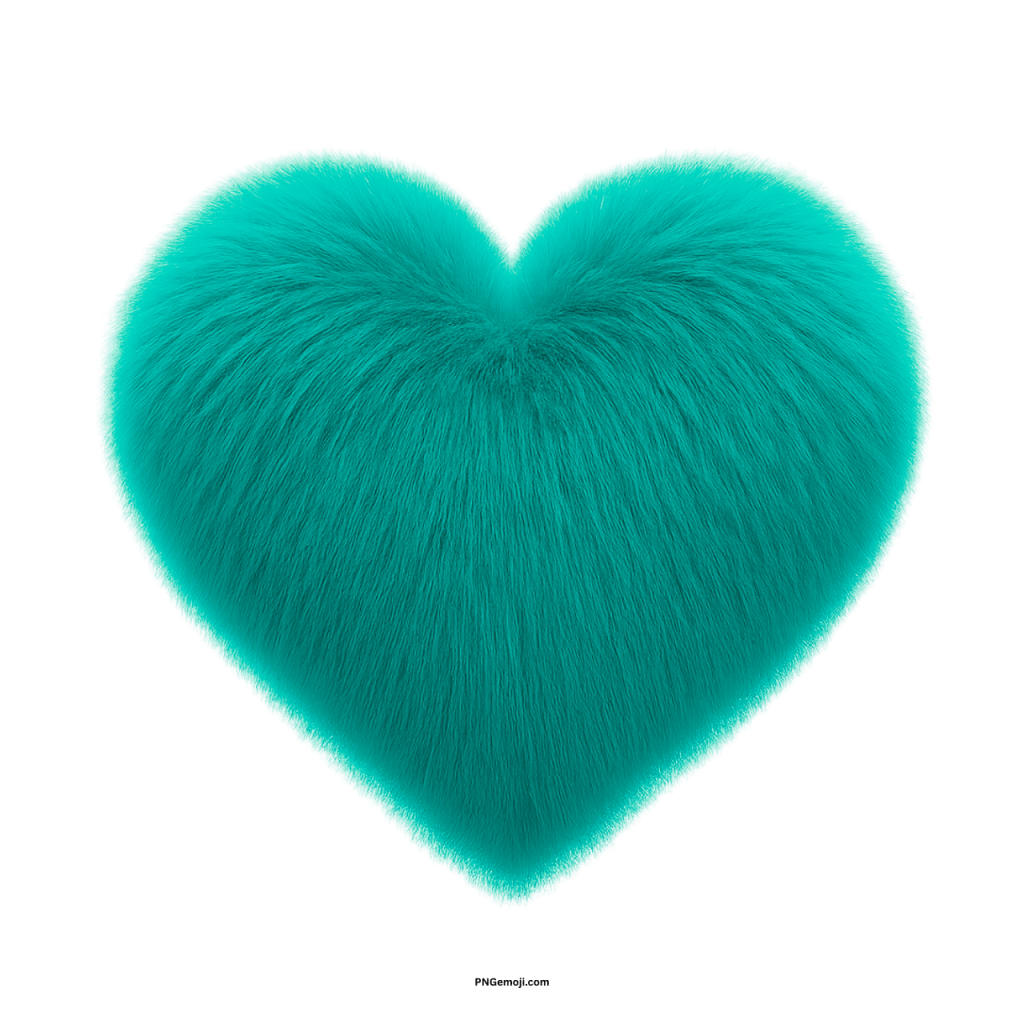 Fluffy teal heart shaped 3D symbol representing love, care, and affection.