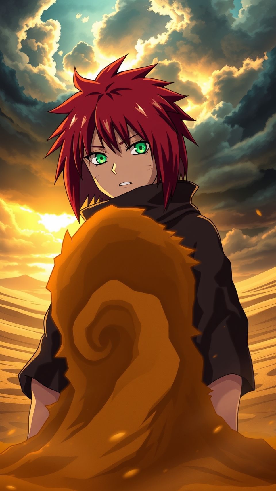 Gaara Naruto anime HD wallpaper with sand powers and dramatic sunset sky