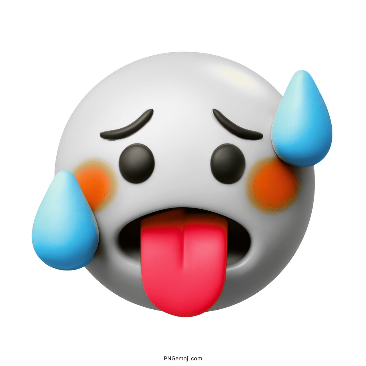 Ghostly face with sweat and tongue out, expressing discomfort or fright.