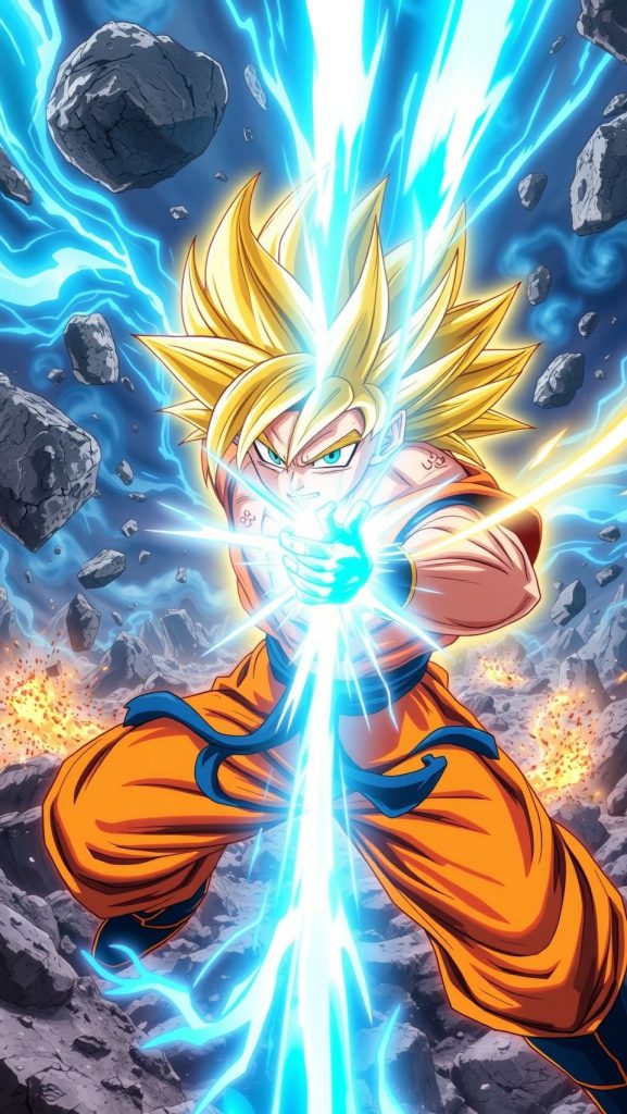 Super Saiyan Goku unleashing powerful Kamehameha energy blast HD anime wallpaper