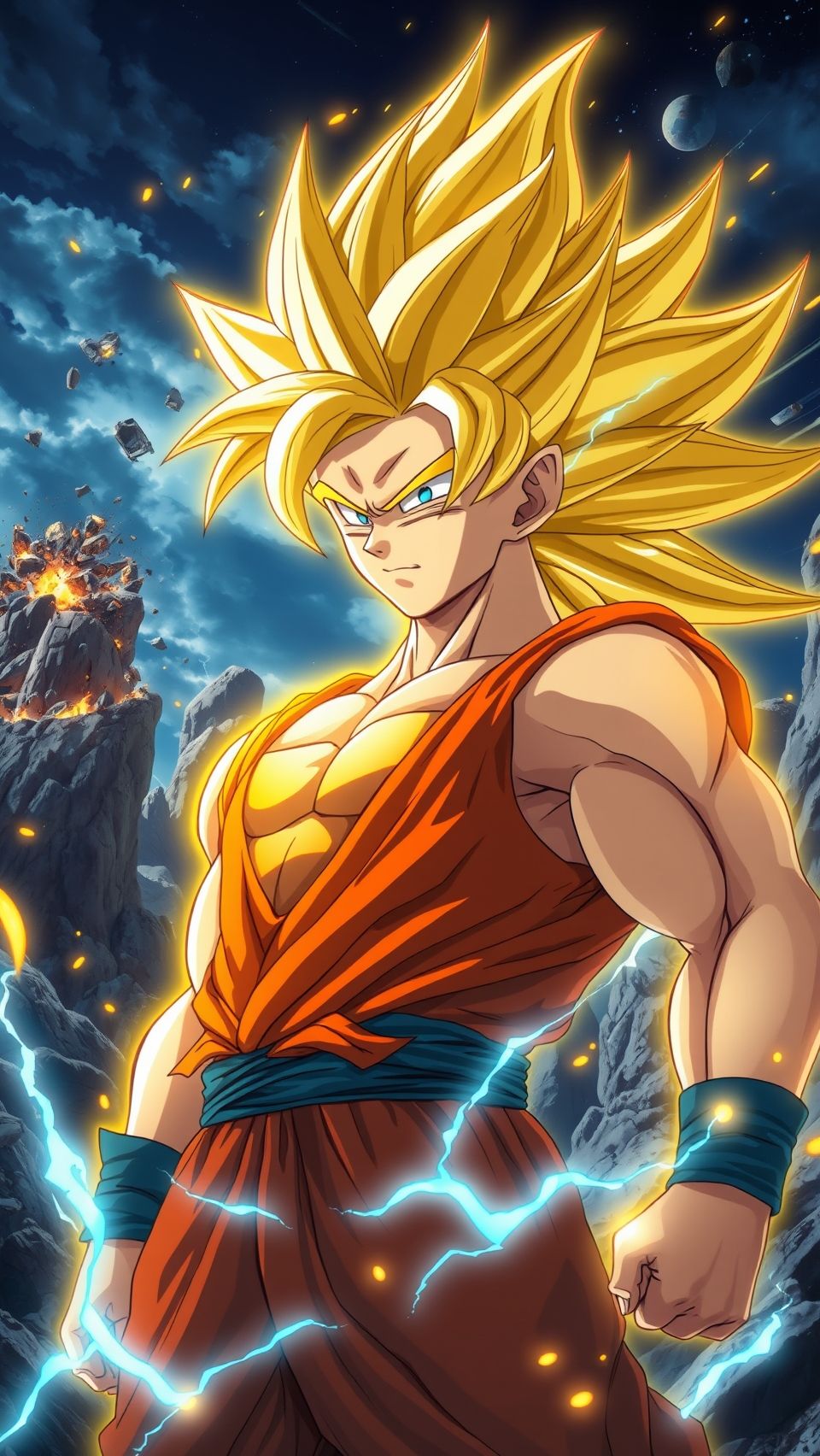 Goku Super Saiyan wallpaper with glowing golden hair and powerful energy aura anime scene