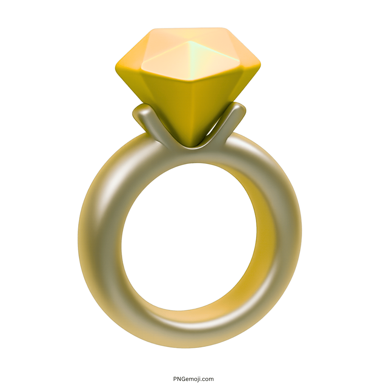 Yellow 3D diamond ring emoji PNG with golden band and transparent background clipart