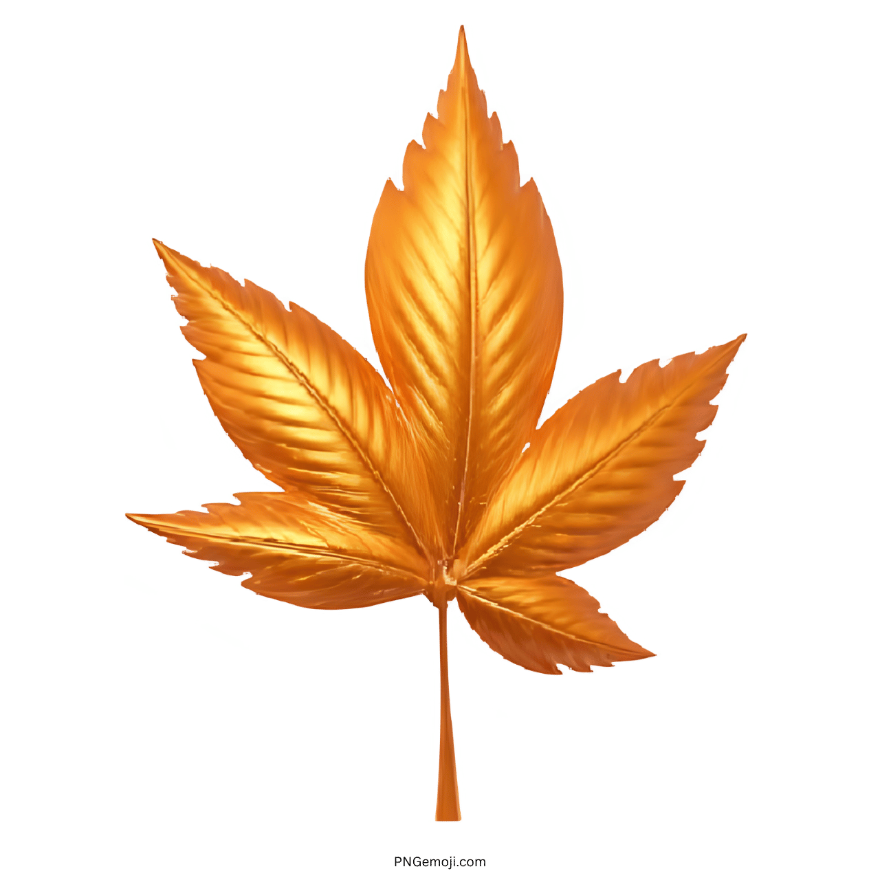 Golden fallen leaf emoji 3D PNG with transparent background for autumn and decorative designs