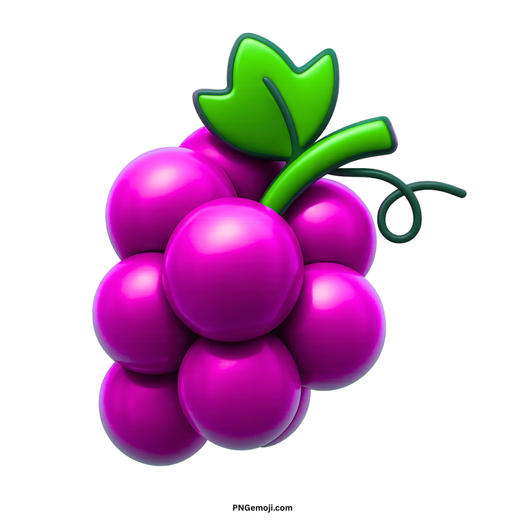 Purple grapes emoji fresh fruit bunch digital icon with green leaf and stem