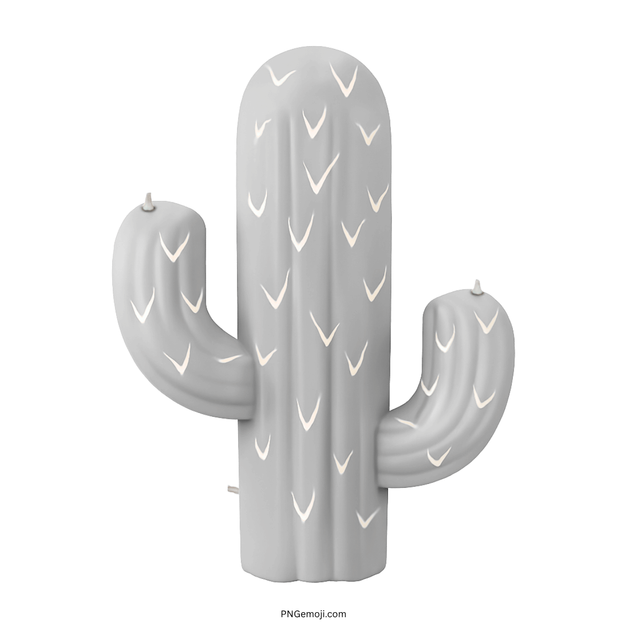 3D gray cactus emoji PNG with white spines and transparent background