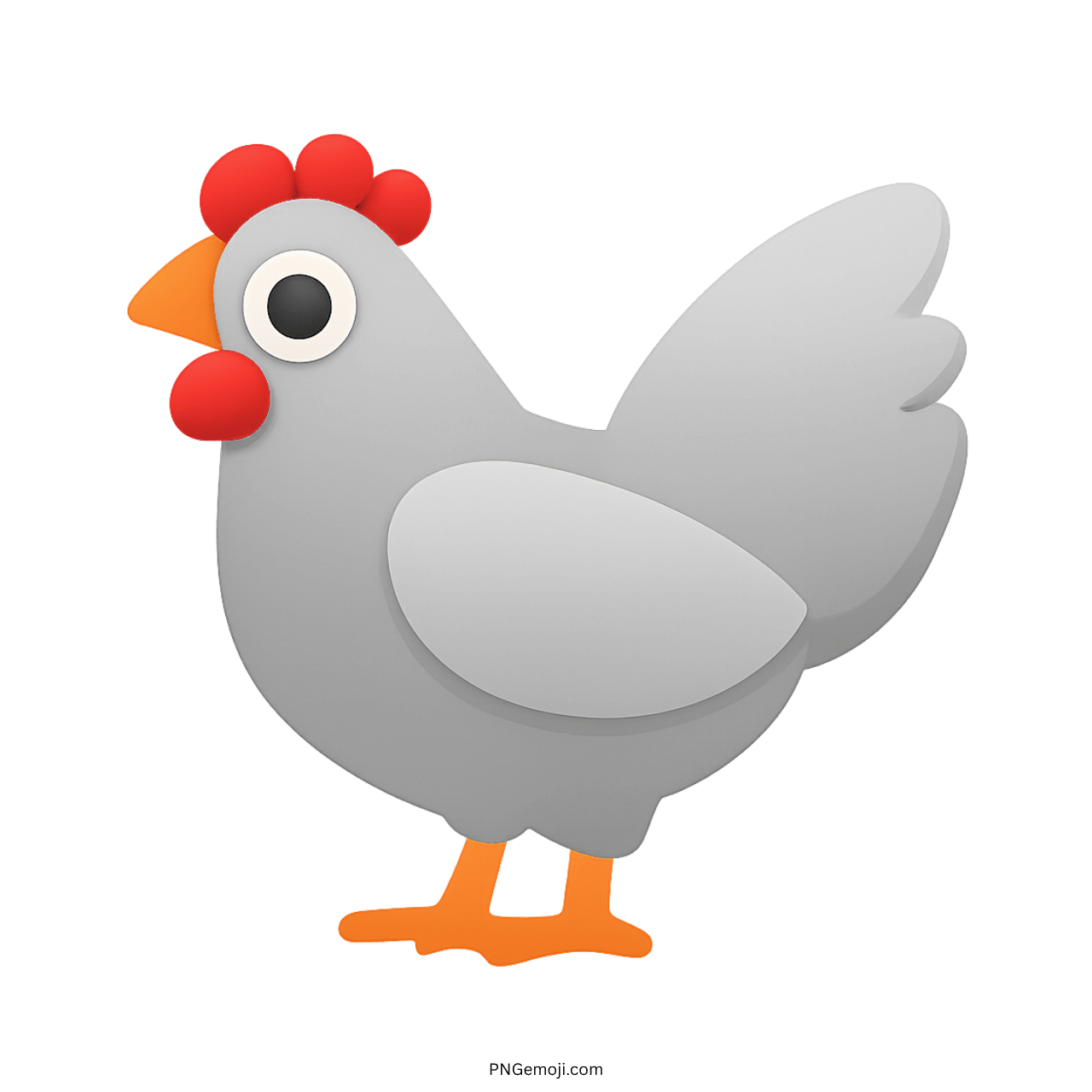 Elegant gray chicken emoji with red comb, orange beak, and feet on a dark green background, perfect for digital use.