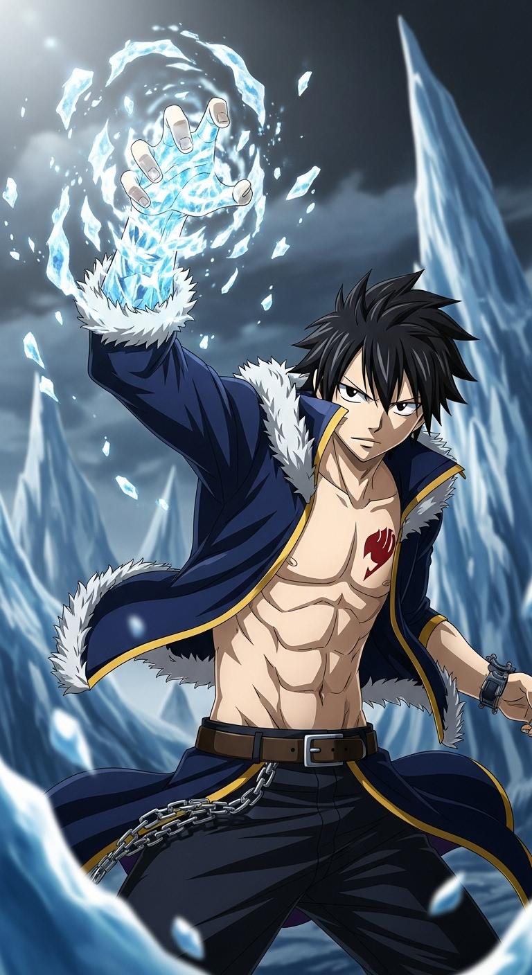 Gray Fullbuster Fairy Tail wallpaper showcasing ice magic power in HD anime artwork