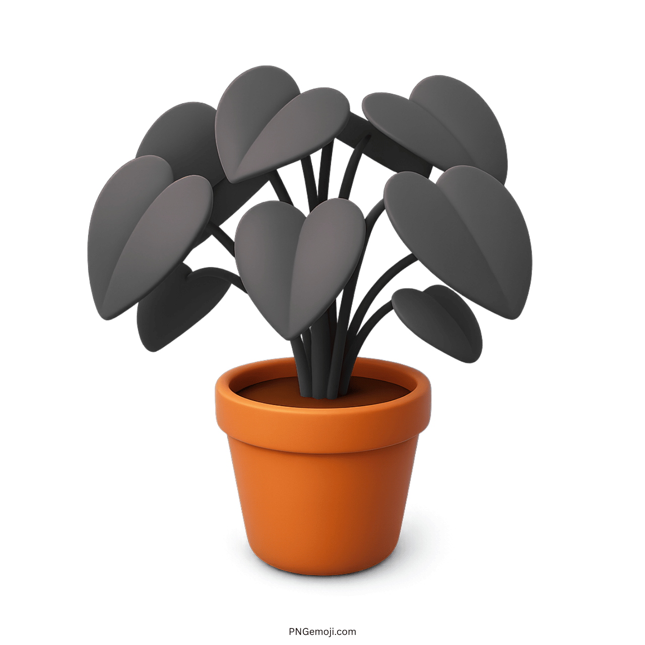 3D gray potted plant emoji with heart-shaped leaves and an orange pot, transparent background
