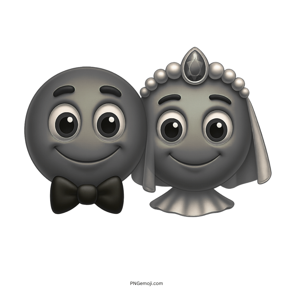 Grayscale wedding smiley emoji couple with bride veil and groom bow tie