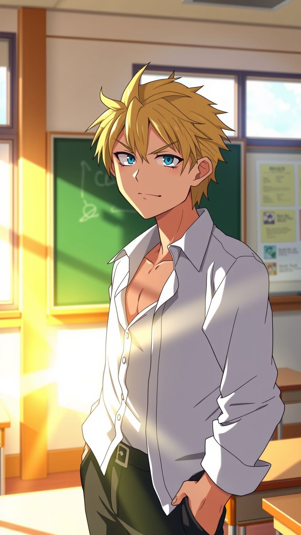Great Teacher Onizuka anime wallpaper featuring stylish classroom scene with confident male character