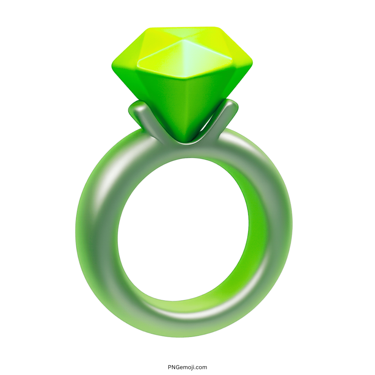 Green diamond ring emoji PNG in 3D style with transparent background for clipart use
