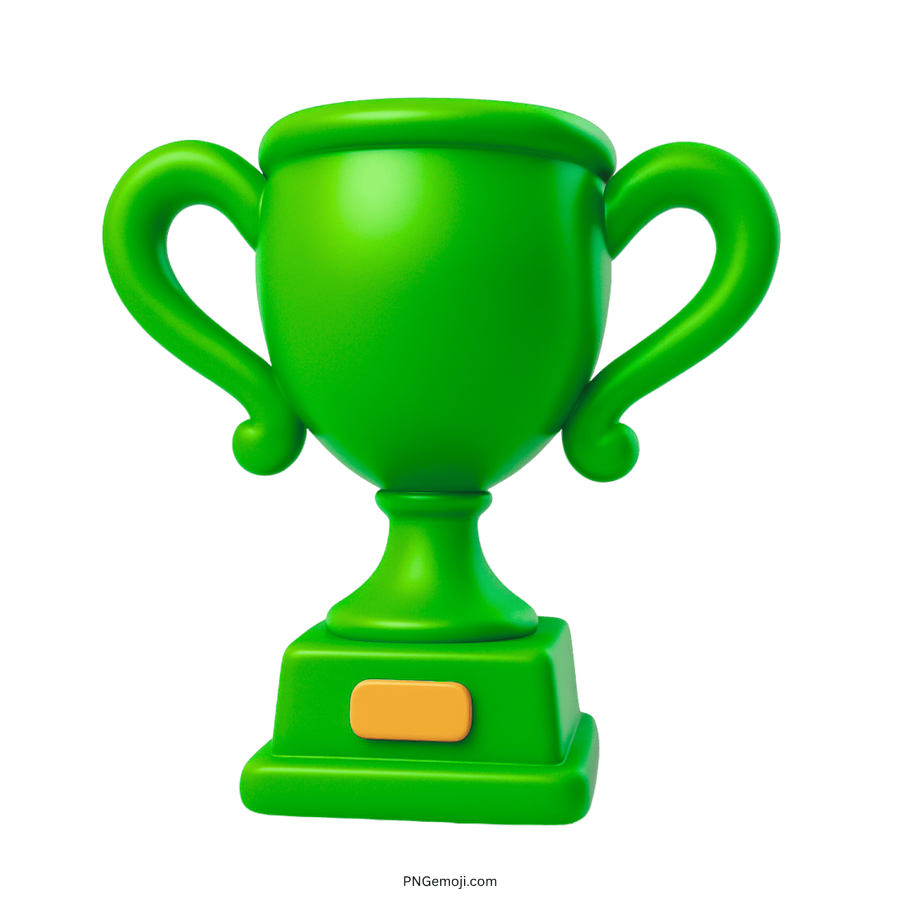 Green 3D trophy emoji with handles and stand on transparent background PNG