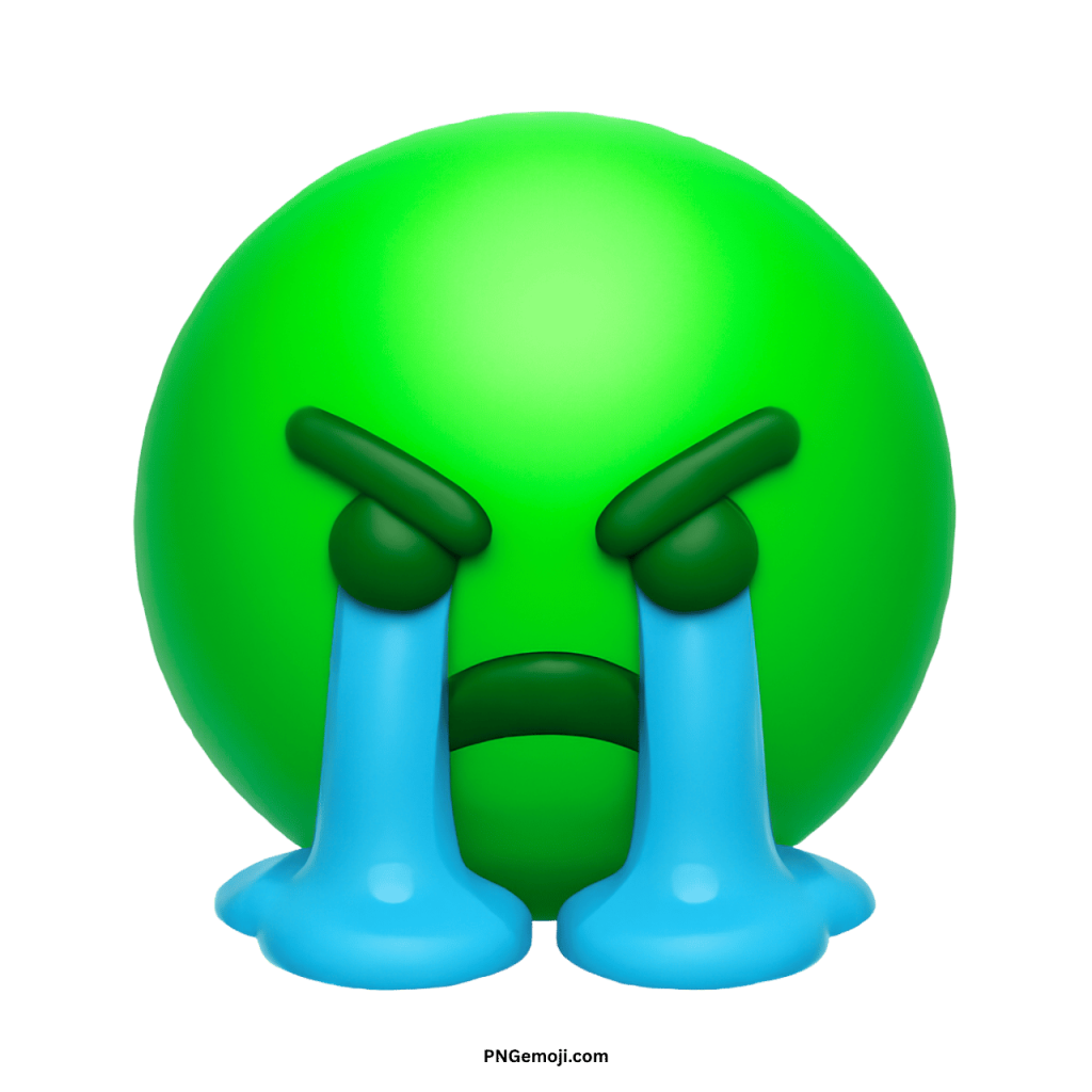 green angry crying emoji face with tears cartoon expression transparent background