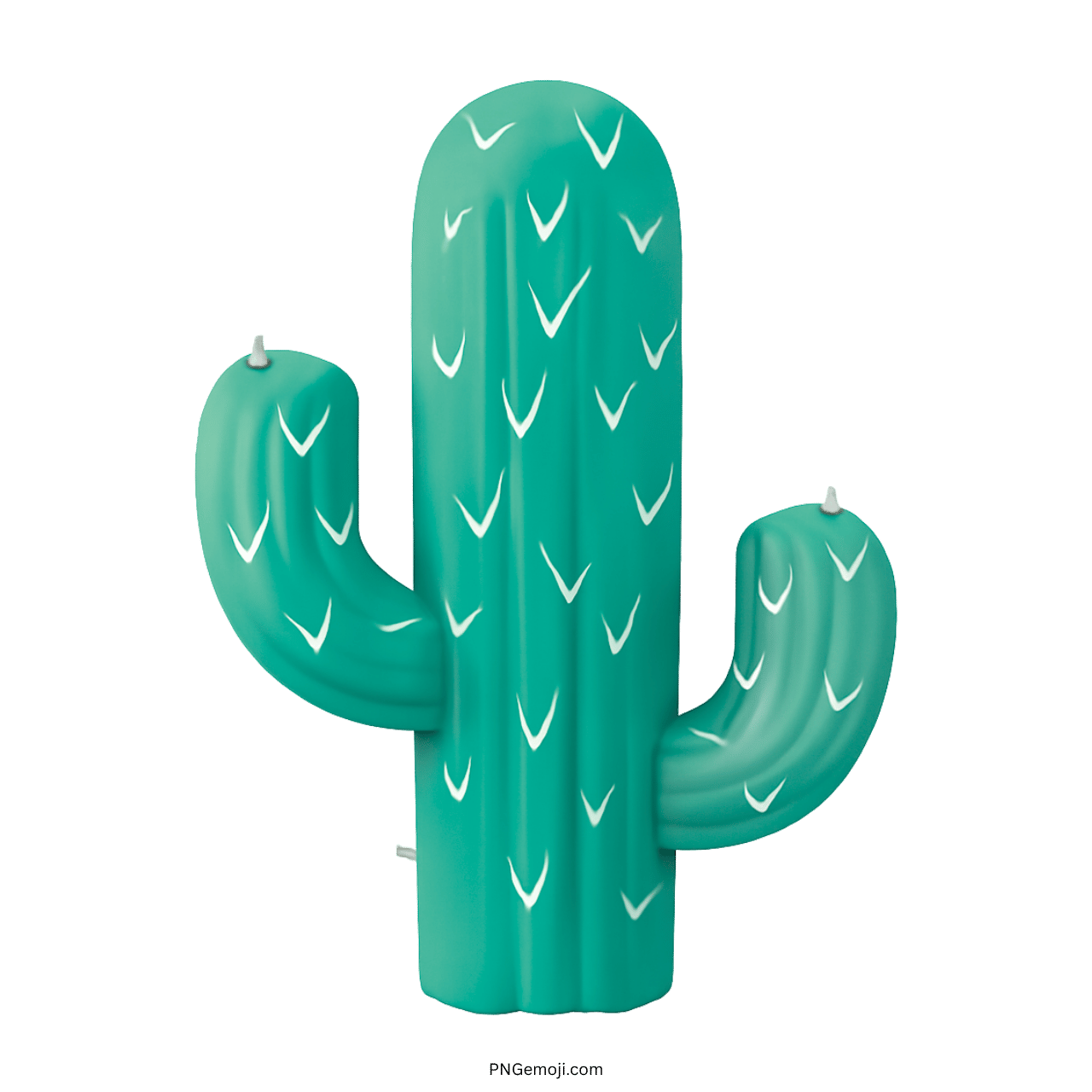 3D green cactus emoji PNG with white spines and transparent background