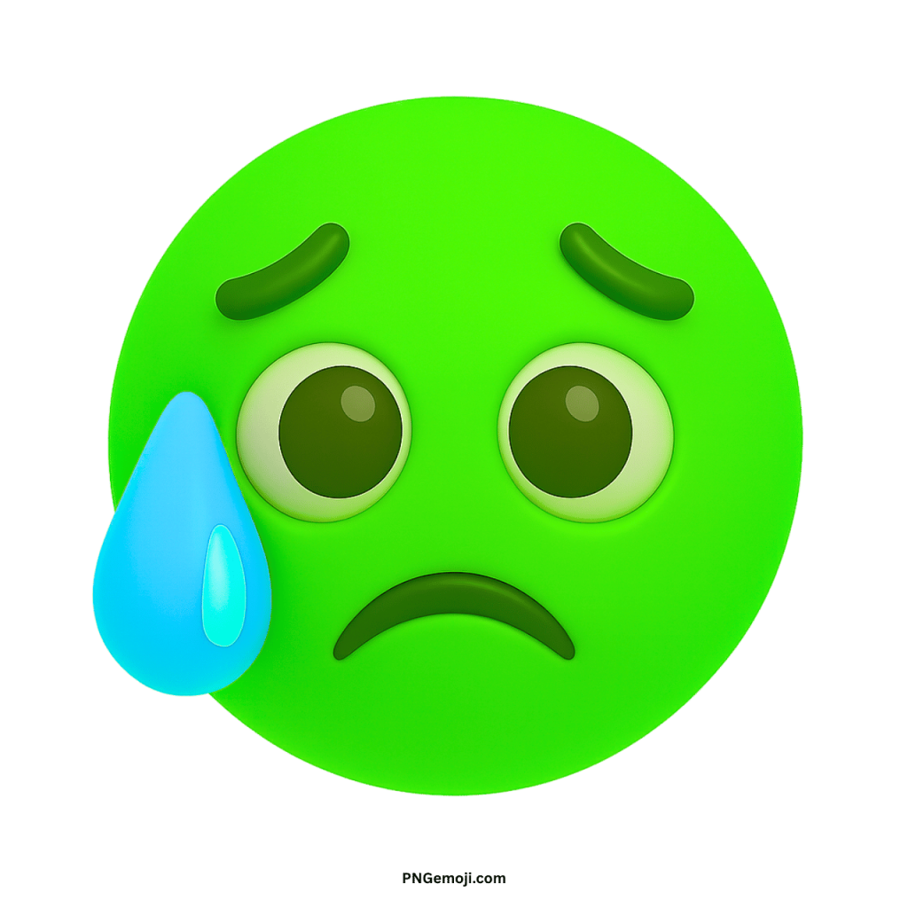 Green crying face emoji with single tear, sad emotional expression for chats