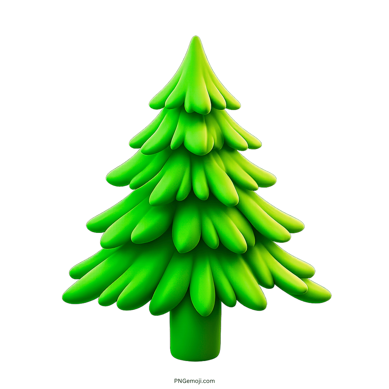 3D green evergreen tree emoji with stylized leaves and trunk, transparent background
