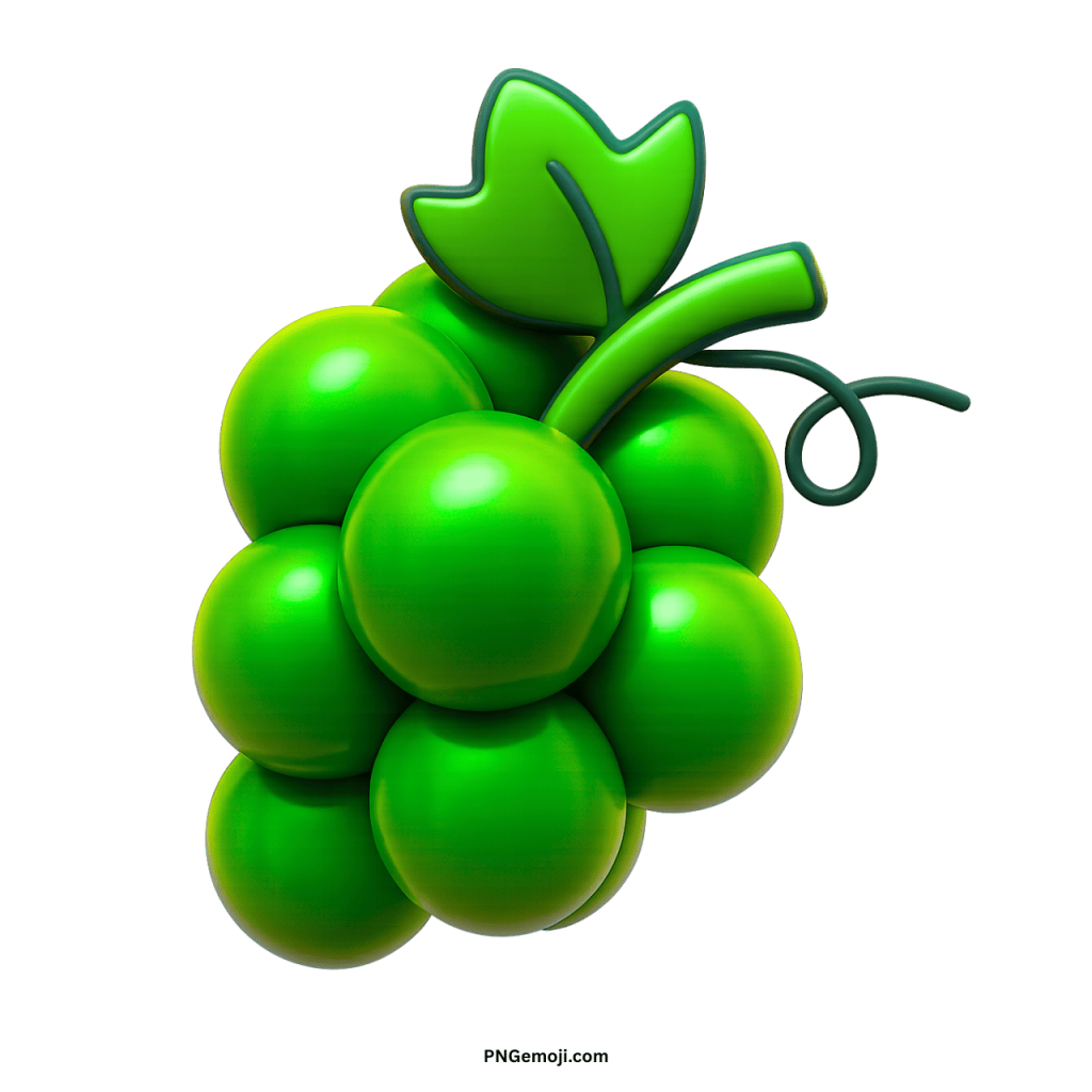 Fresh green grapes emoji bunch digital fruit icon with leaf and stem illustration