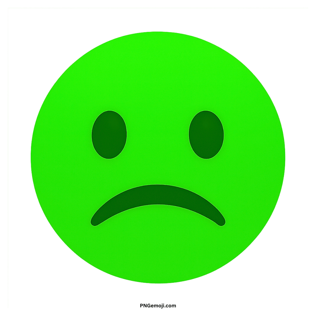 Green frowning face emoji showing sad and unhappy expression with downturned mouth