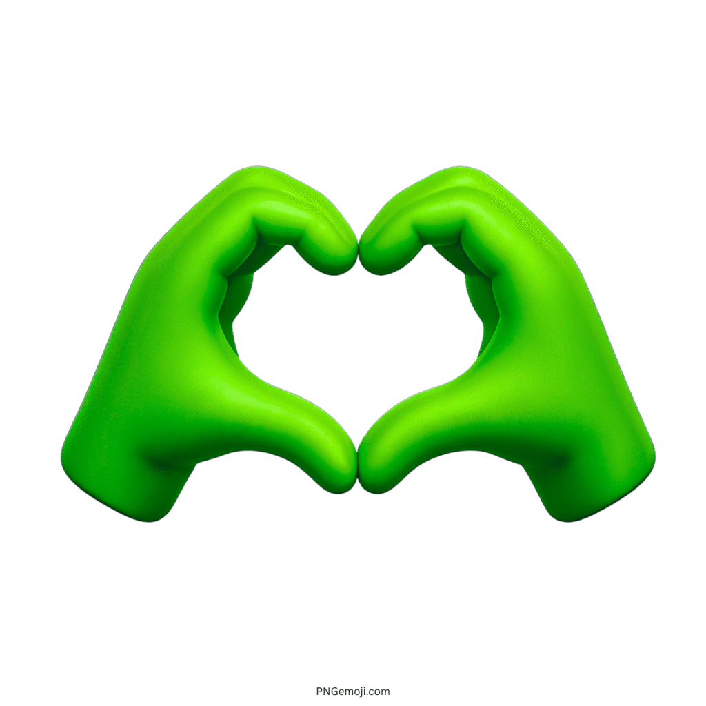 Green heart hand emoji with two hands forming a heart shape