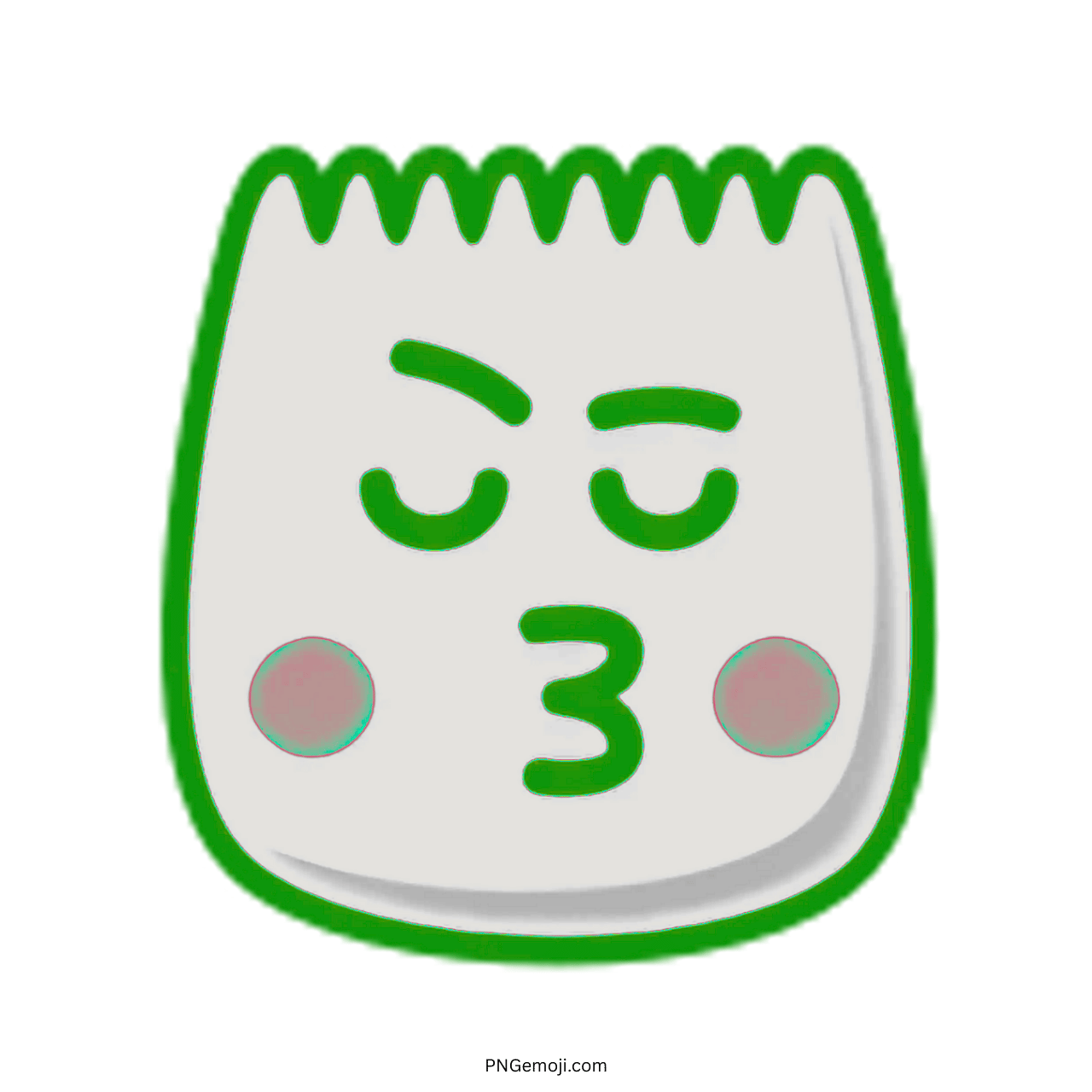 Green outline TikTok pride emoji kiss face with blushing cheeks PNG