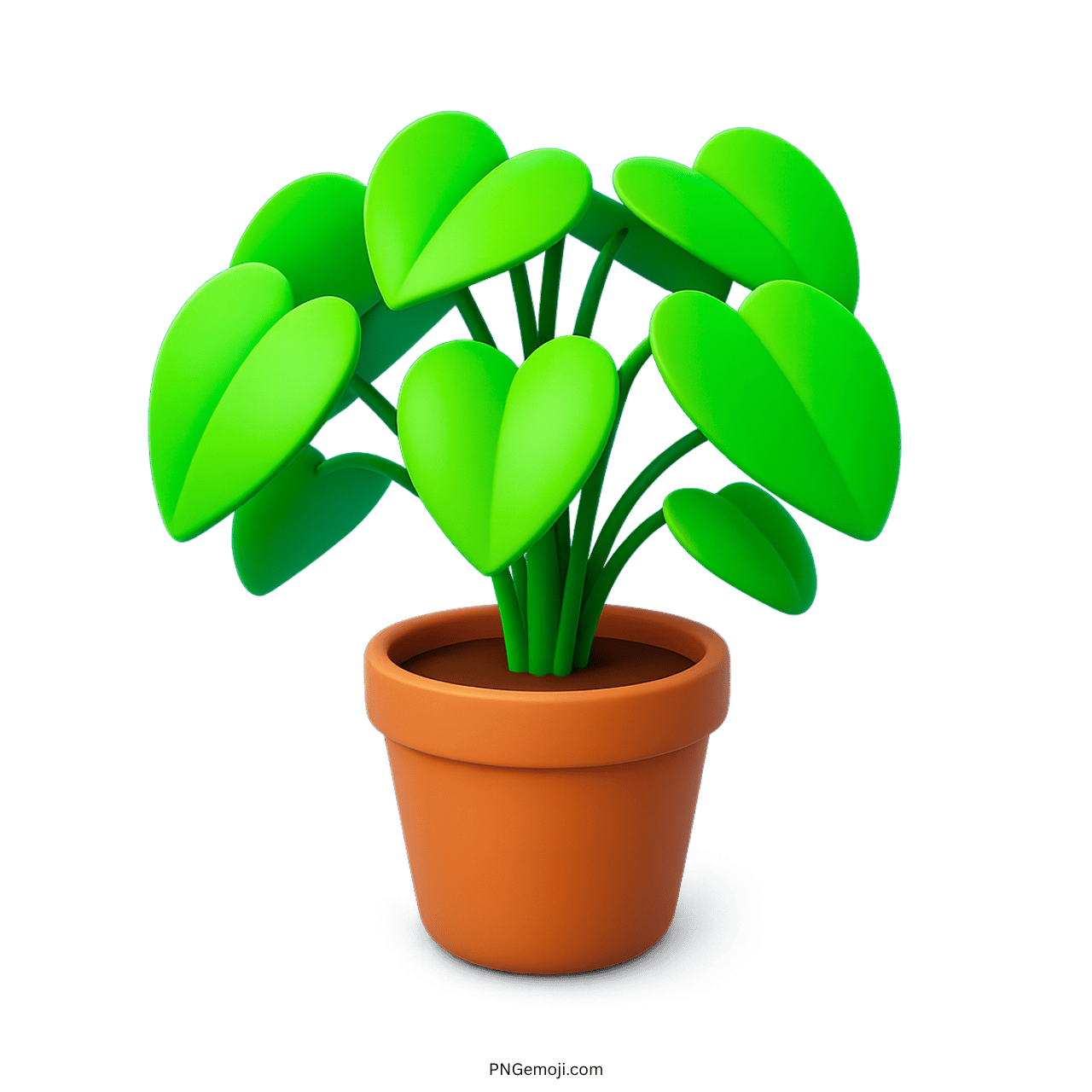 3D green potted plant emoji with heart-shaped leaves and an orange pot, transparent background