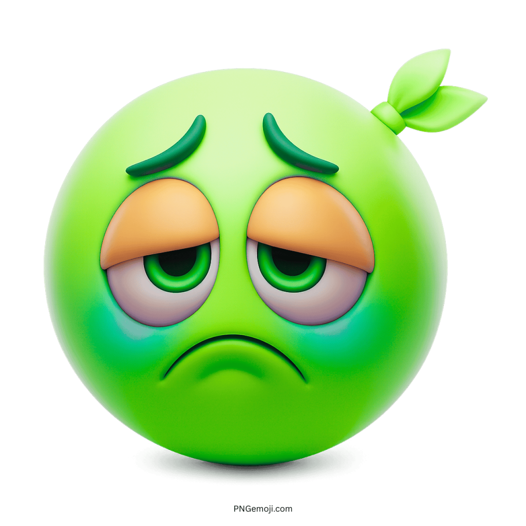 Green sick emoji with droopy eyes and tired unhappy face