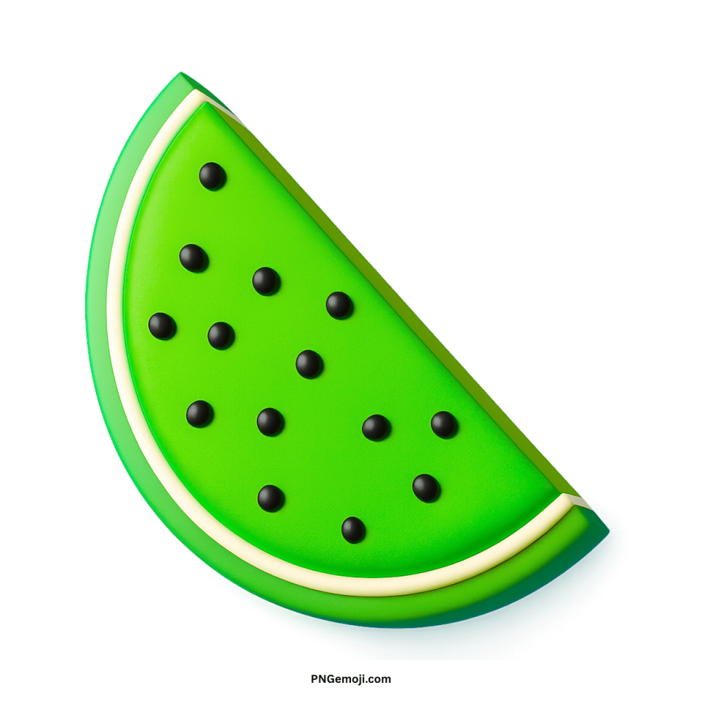 Green watermelon emoji slice with seeds, creative fruit icon in modern 3D style