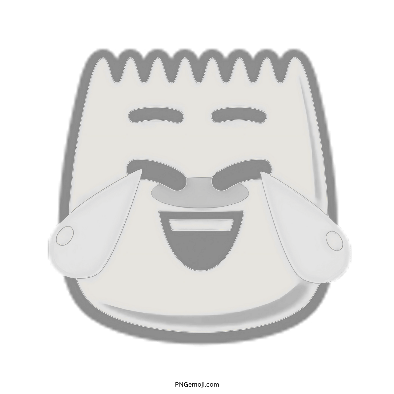 Grey laughing TikTok emoji crying face with tears of joy transparent cartoon PNG