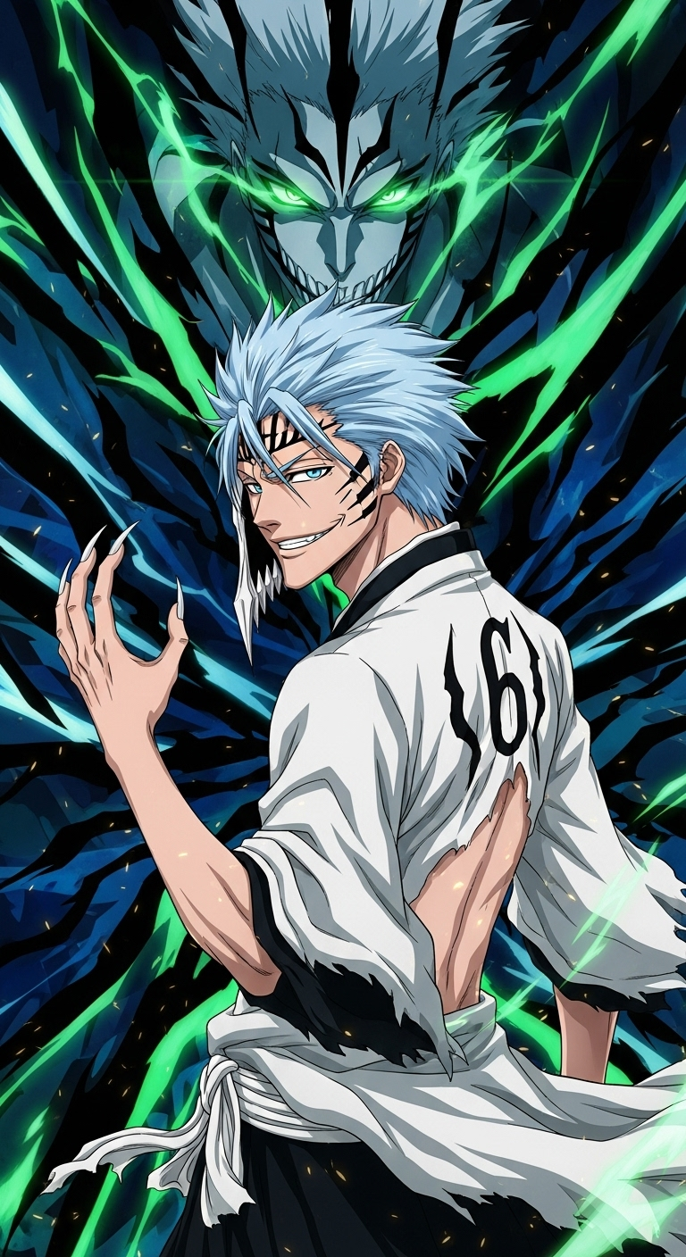 Grimmjow Jaggerjack Bleach anime wallpaper with Espada number six and dark energy aura