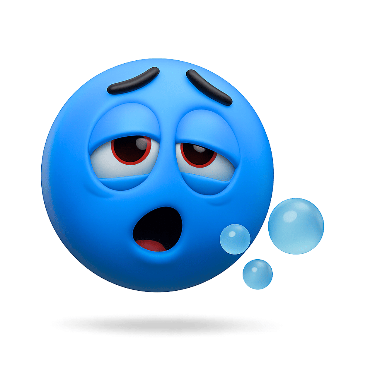 Groggy sleepy emoticon emoji with tired eyes yawning and blue face cartoon expression