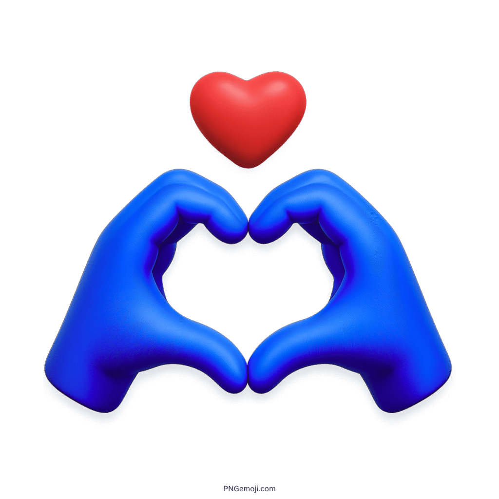 Blue hands forming a heart with a red heart above, symbolizing love and affection.