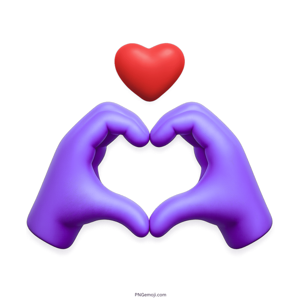 Lavender gloves forming a heart with a red heart above, symbolizing love and kindness.