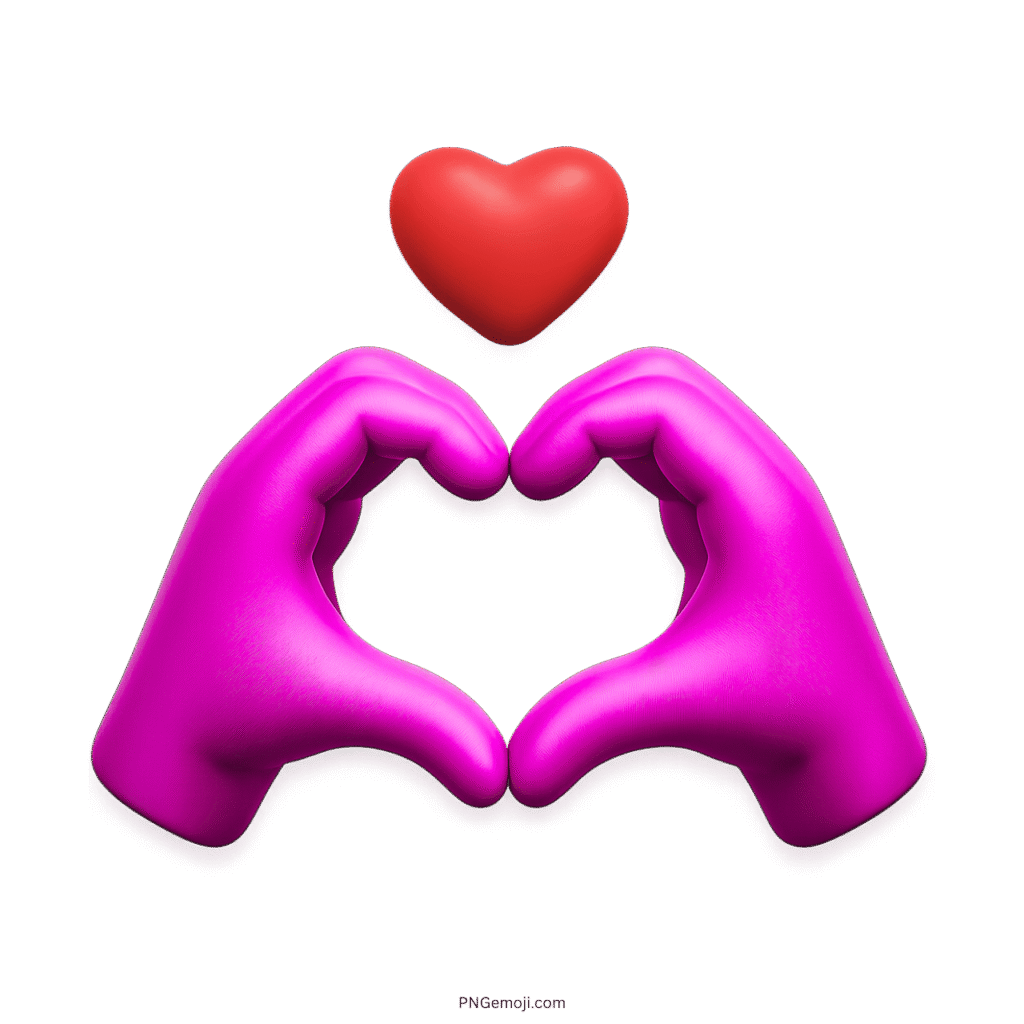 Purple gloves forming a heart with a red heart above, symbolizing love and affection.