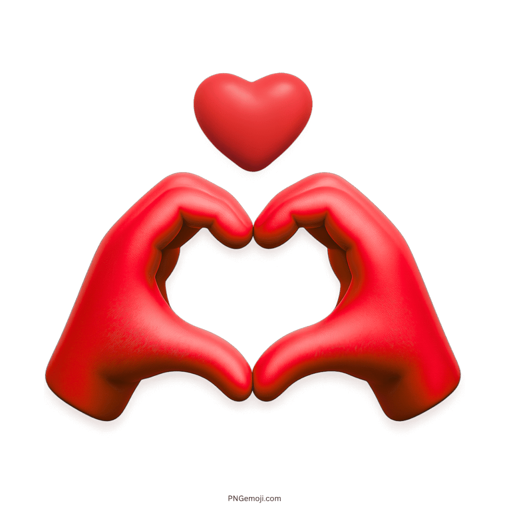 Red gloves forming a heart with a red heart above, symbolizing love and passion.