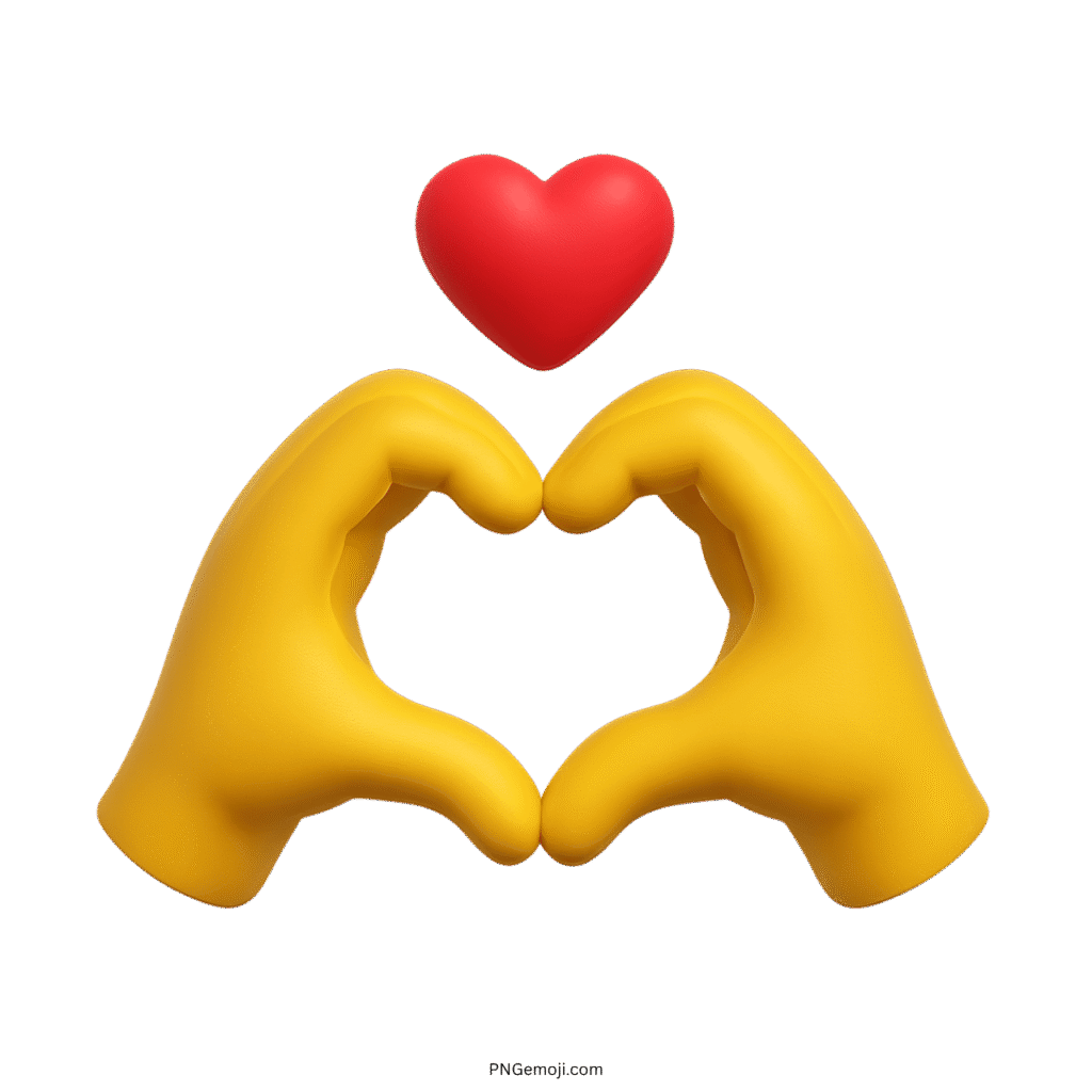 Yellow gloves forming a heart with a red heart above, symbolizing love and affection.